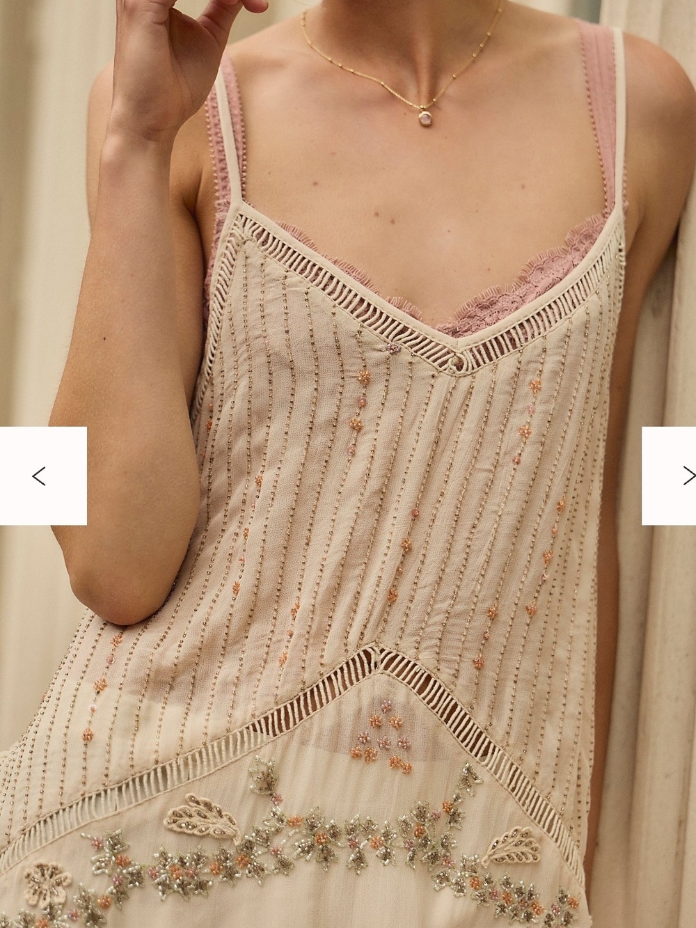 Free People Beige Beaded Slip Dress - Picture 2 of 3